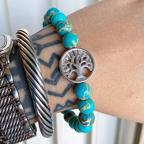 Genuine blue sea jasper tree of life bead bracelet - Picture 3 of 6